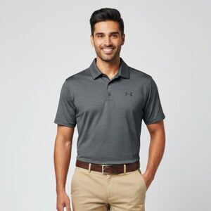 Under Armor The Playoff Polo Dark Grey White Thin Stripe Size Large